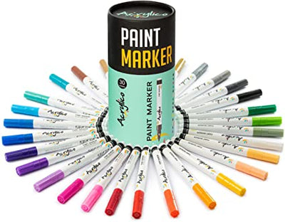 Acrylico Acrylic Paint Pens Set of 30 - Extra Fine Tip Point Pens with 6 Pastel Markers - Acrylico-Markers