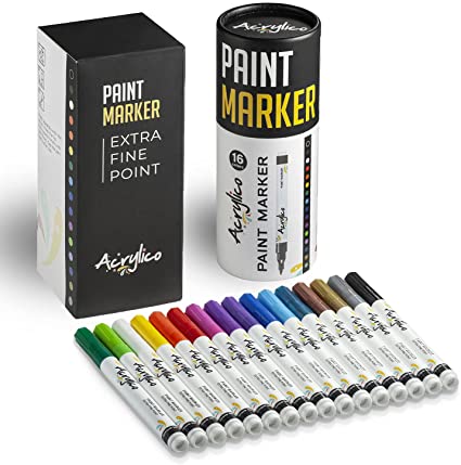 ACRYLICO SET OF 16 COLORS ACRYLIC PAINT PENS- EXTRA FINE TIP - Acrylico-Markers